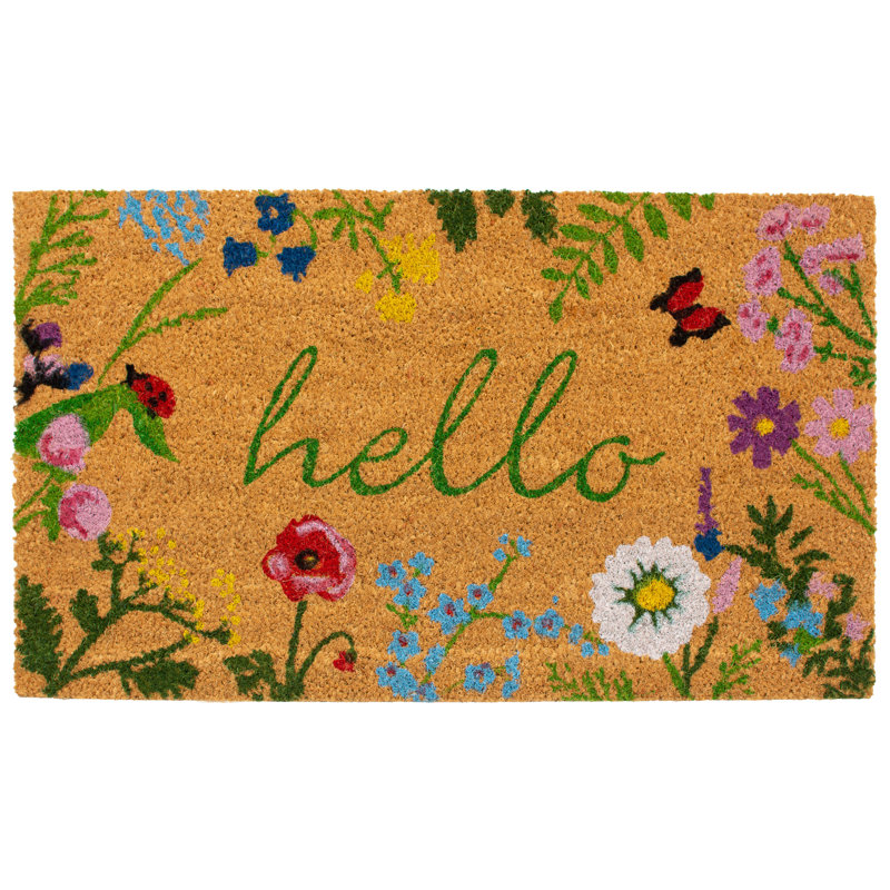 August Grove® Floral Hello Doormat Wayfair